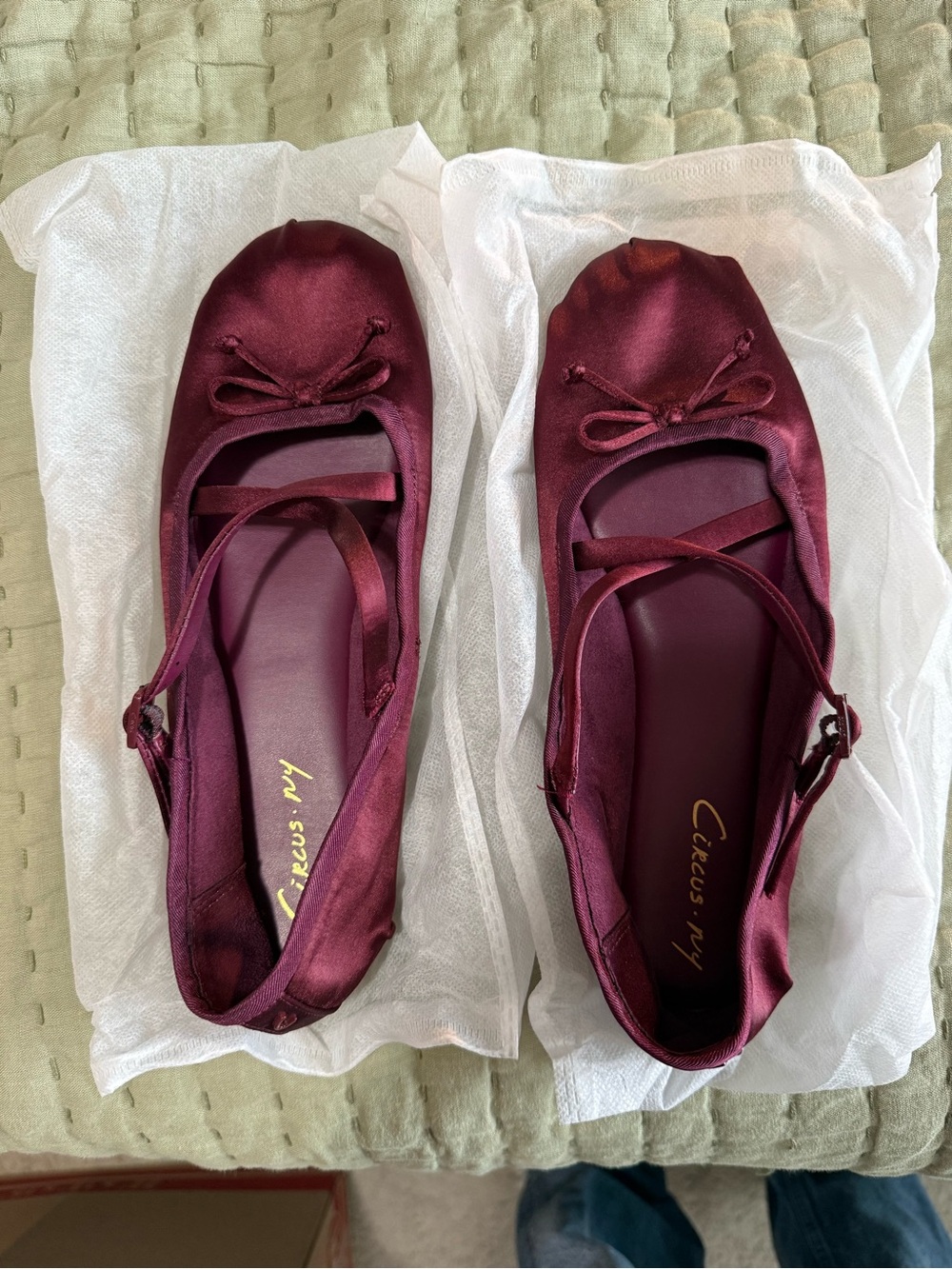 Circus by Sam Edelman Burgundy Satin Ballet Flats with Ankle Straps